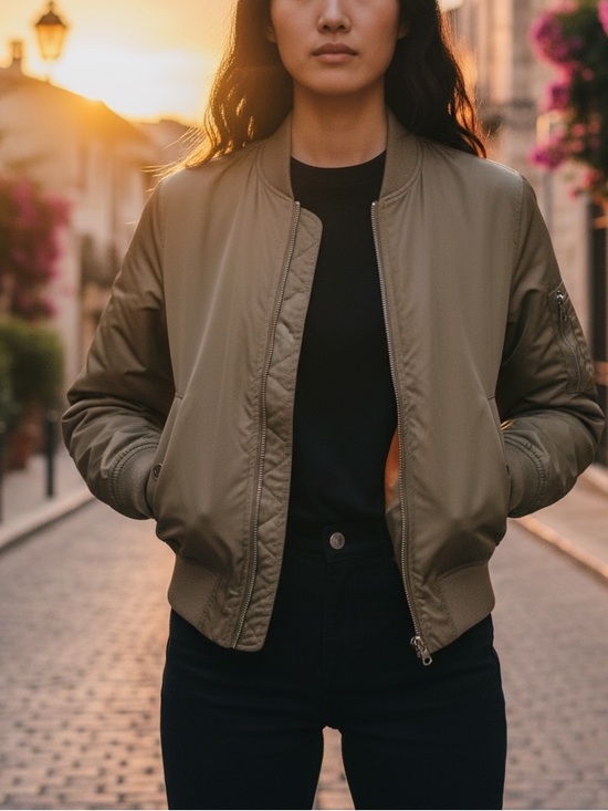 Uniqlo Jackets & Blazers - Uniqlo Tan Khaki Bomber Jacket XS Ribbed Collar Zip Up Cropped Utility Coat